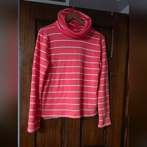 Striped Long Sleeve Tee - Coral with White Stripes